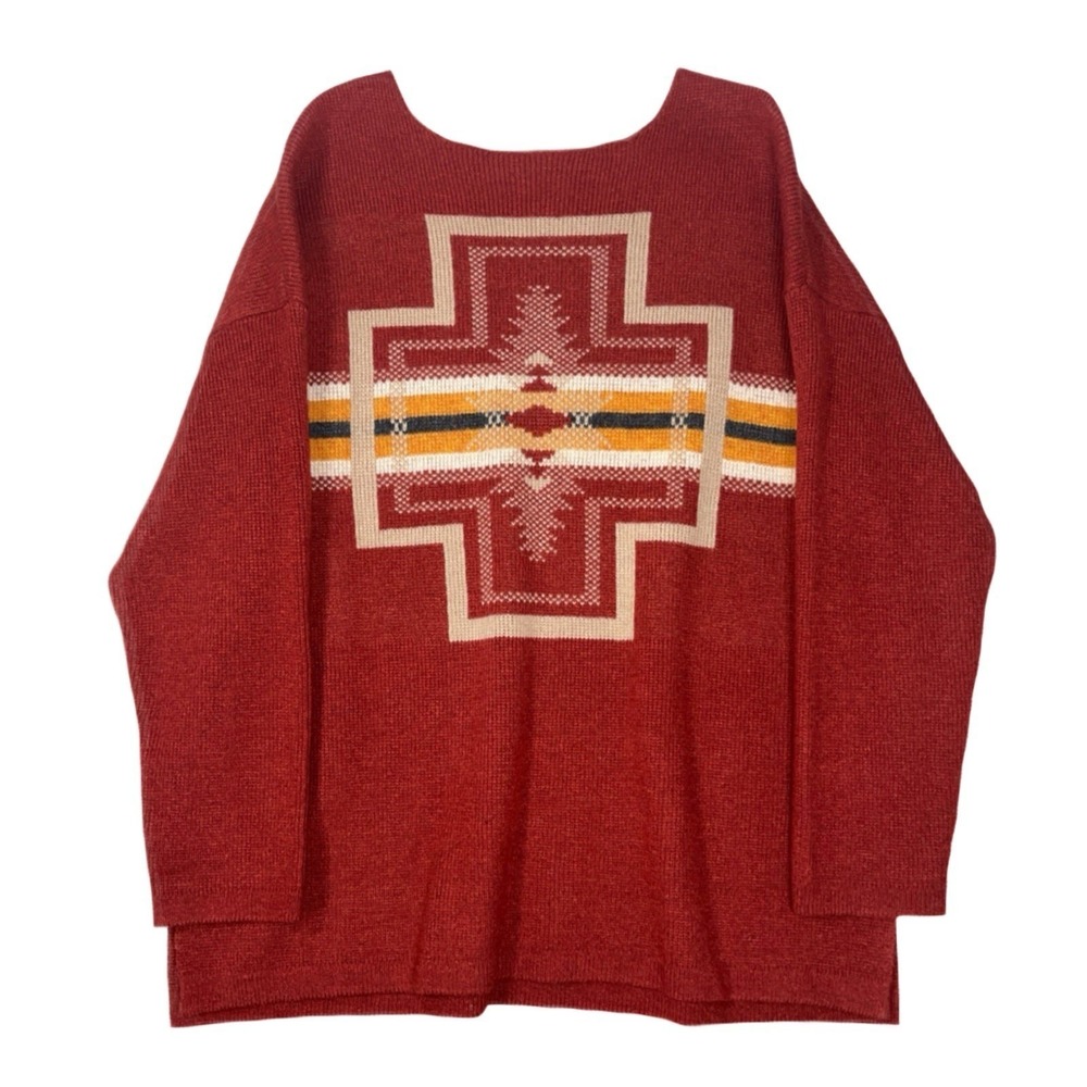 Pendleton Women's XL Sweater Red Lambswool Blend Southwest Aztec Geometric Print - Picture 2 of 13